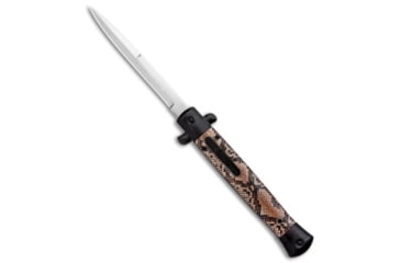 Image of Mago Mago 11" Italian Stiletto OTF Automatic Knife Black Diamondback 4.8" Satin, Black/Tan, Stainless Steel, adult, BHQ-125808