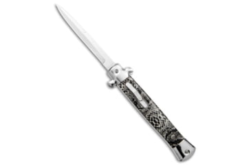 Image of Mago Mago 11" Italian Stiletto OTF Automatic Knife Sidewinder 4.8" Satin w/o Clip, Gray, Stainless Steel, adult, BHQ-143682