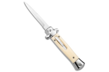 Image of Mago Mago 9" Italian Stiletto OTF Auto Knife Sim Ivory 3.9" Satin Bayo w/o Clip, Yellow, Stainless Steel, adult, BHQ-143889