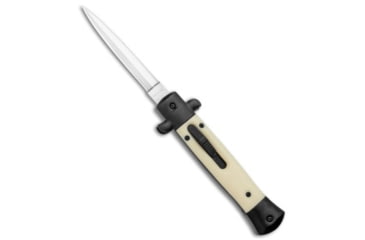 Image of Mago Mago 9" Italian Stiletto OTF Auto Knife Sim Ivory Black Bolsters 3.75" Satin, White, Stainless Steel, adult, BHQ-137291