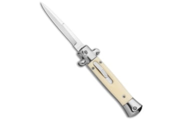 Image of Mago Mago 9" Sim Ivory Italian Stiletto OTF Auto Knife Satin Bolsters Satin Bayo, Yellow, Stainless Steel, adult, BHQ-134270