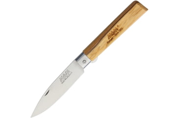 Image of MAM Linerlock Drop Point Olive Folding Knife, 3in Satin SS Drop Point, Olive Wood Handle, SS Bolster, 2036OLIVESILVERRING-BOX