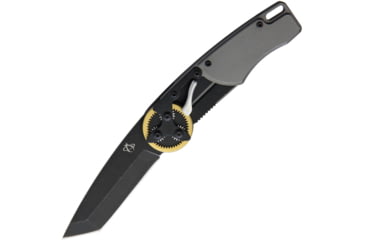 Image of Mantis Gearhead Linerlock Brass Tanto Folding Knife, 3 stonewash finish 440C stainless tanto blade, Gray aluminum handle, GH2026T