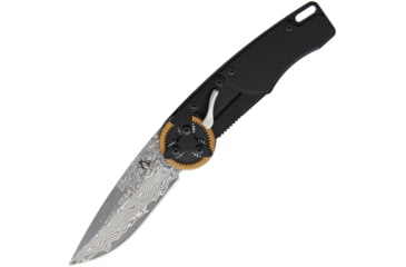 Image of Mantis Gearhead Linerlock Dam Folding Knife, 3 Damascus steel drop point blade, Black aluminum handle, GH2027DP