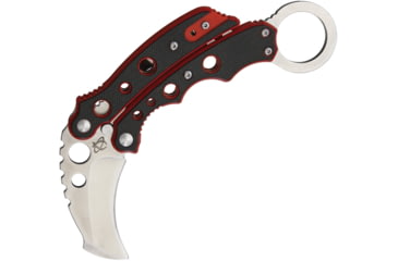 Image of Mantis Vuja De Karambit Red Folding Knife, 2in M-Vx SS Hawkbill Blade With Dual Thumb Studs, Balisong Style Black/Red G-10 Handles, MK4R