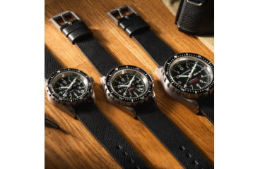 Image of Marathon Cross Hatch 2-Piece Strap, Italian Leather, Steel Buckle, 20mm, Black, Extra Long, WS-LT-BKSS-20-XL