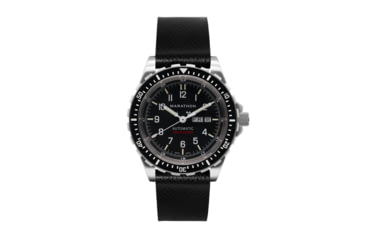 Image of Marathon Cross Hatch 2-Piece Strap, Leather, Steel Buckle, 22mm, Black, Standard, WS-LT-BKSS-22-ST