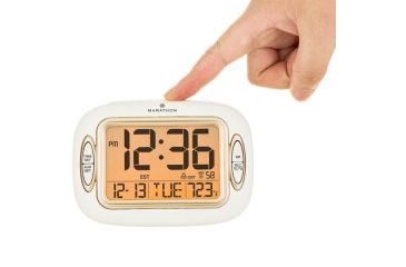 Image of Marathon Atomic Alarm Clock w/Temperature and Date, White CL030051WH