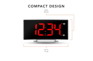 Image of Marathon Digital Dual Alarm Clock with Two USB Chargers, Black, 9 x 1 x 3in, CL030070-BK-RD-NA