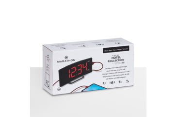 Image of Marathon Digital Dual Alarm Clock with Two USB Chargers, Black, 9 x 1 x 3in, CL030070-BK-RD-NA