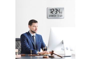 Image of Marathon Jumbo Atomic Wall Clock w/Table Stand, Silver, CL030056-SV-00-NA