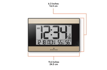 Image of Marathon Large Atomic Wall Clock w/ Calendar and Temperature, Black/Gold, 9.7in x 2in x 6.3in, CL030052BK-GD