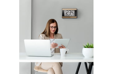 Image of Marathon Large Atomic Wall Clock w/ Calendar and Temperature, Black/Gold, 9.7in x 2in x 6.3in, CL030052BK-GD