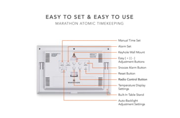 Image of Marathon Large Atomic Wall Clock w/ Calendar and Temperature, White/Silver, 9.7in x 2in x 6.3in, CL030052WH-SV