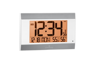 Image of Marathon Large Atomic Wall Clock w/ Calendar and Temperature, White/Silver, 9.7in x 2in x 6.3in, CL030052WH-SV