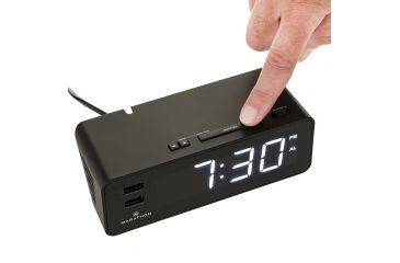 Image of Marathon LED Alarm Clock w/Two USB Ports, Black CL030055BK