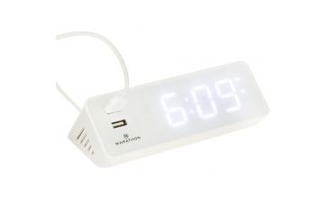 Image of Marathon LED Alarm Clock w/Two USB Ports, White CL030055WH