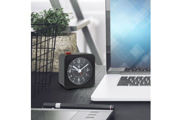 Image of Marathon Mini Analog Alarm Clock, Black Case/Black Dial, 2.75in x 2in x 2.75in, CL030065-BK-BK-NA