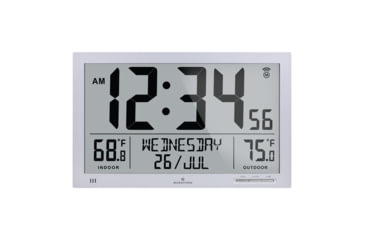 Image of Marathon Slim Atomic Full Calendar Wall Clock w/ Indoor/Outdoor Temperature, Graphite Grey, 14.6in x 1.2in x 9in, CL030066-GG-FD-NA