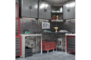 Image of Marathon Slim Atomic Full Calendar Wall Clock w/ Indoor/Outdoor Temperature, Graphite Grey, 14.6in x 1.2in x 9in, CL030066-GG-FD-NA