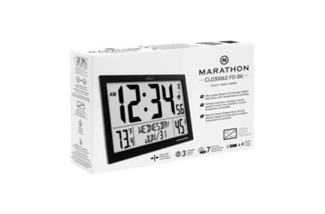 Image of Marathon Slim Jumbo Atomic Digital Wall Clock, Black, 14.6in x 1.2in x 9in, CL030062-BK-FD-NA
