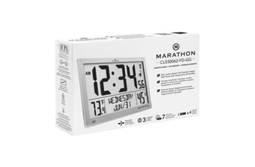 Image of Marathon Slim Jumbo Atomic Digital Wall Clock, Graphite Grey, 14.6in x 1.2in x 9in, CL030062-GG-FD-NA