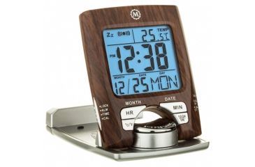 Image of Marathon Travel Alarm Clock w/Calendar and Temperature, Wood, CL030023-WD-SV-NA
