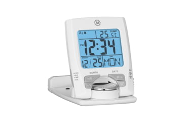 Image of Marathon Travel Alarm Clock w/ Calendar and Temperature, White, 2.5in x .5in x 3in, CL030023-WH-SV-NA