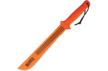 Image of Marbles 14 in Sawback Machete Fixed Blade Knife, 14in, Stainless Steel, Standard Edge, Sawback, Orange, Polypropylene Handle MR393
