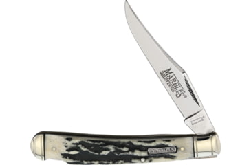 Image of Marbles Black Stag Lockback Folding Knife, 4.25 mirror finish stainless clip blade, Black stag handle, KA25 / MR474