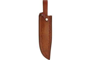 Image of Marbles Bowie Stacked Leather Knife, 16.25in Overall, 10.5in Satin SS Clip Point Blade, Stacked Leather Handle, Brass Guard, Brown Leather Sheath, MR555/ SM1018