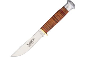 Image of Marbles Fixed Blade Stacked Leather Fixed Blade Knife, 4in, Stainless Steel, Standard Edge, Mirror Polish, Stacked Leather Handle MR302