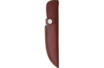 Image of Marbles Hunter Horn Handle Knife, 9in Overall, 4.5in Satin SS Upswept Skinner Blade, Jigged Horn Handle, Brown Leather Sheath, MR450 / EG-711