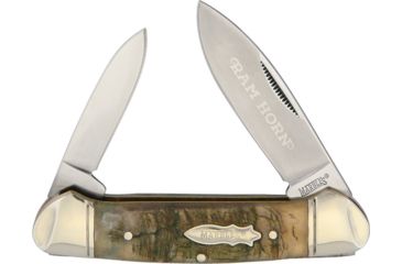 Image of Marbles Ram's Horn Canoe Folding Knife,Stainless Steel,Standard Edge,Mirror Polish,Ram Horn Handle MR360