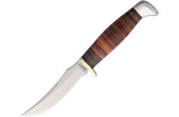 Image of Marbles Small Hunter Fixed Blade Knife, 3in, Stainless Steel, Standard Edge, Satin, Stacked Leather Handle MR396