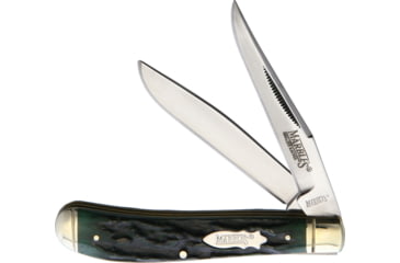 Image of Marbles Trapper Green Stag Bone Folding Knife, Mirror finish stainless clip and spey blades, Green stag bone handle, KB234 GREEN STAG BONE
