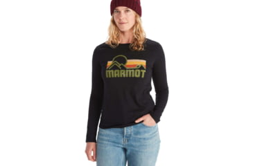Image of Marmot Coastal Tee Long Sleeve - Womens, Black/Military Green, Medium, M13281-20715-M