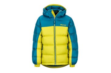 Image of Marmot Guides Down Hoody - Boys, Citronelle/Moroccan Blue, Medium, 73700-9401-M