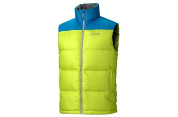 Image of Marmot Guides Down Vest - Men's-Small-Orange Spice/Cobalt Blue