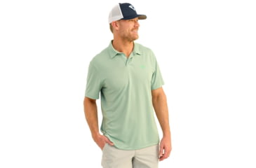Image of Marolina DBA HUK Huk Icon Polo Short Sleeve Shirt Fog Green 2XL, H1200639-315-XXL