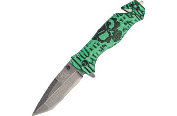 Image of Master Collection Skull Rescue Folder A/O Fold Knife, SS Assist Tanto Blade, Green Handle MCA007BG