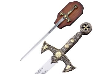 Image of Master Cutlery Fixed Blade, 47in, Stainless Steel Blade, Intricate Gold Metal Plate On Handle C-94