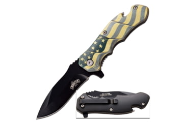 Image of Master USA Drop Point Spring Assisted Knife, 3.25 in, 3Cr13 Stainless Steel Stainless Steel, Yellow Flag, MU-A109B