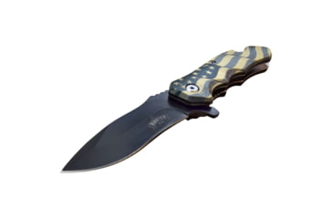 Image of Master USA Drop Point Spring Assisted Knife, 3.25 in, 3Cr13 Stainless Steel Stainless Steel, Yellow Flag, MU-A109B