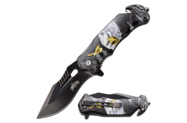 Image of Master USA Embossed Printing Spring Assisted Knife, 3.75 in, 3Cr13 Stainless Steel Stainless Steel, Drop Point, Black Eagle, MU-A116A