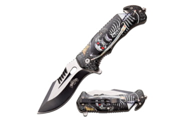 Image of Master USA Embossed Printing Spring Assisted Knife, 3.75 in, 3Cr13 Stainless Steel Stainless Steel, Drop Point, Black/Grey Skeleton, MU-A116K