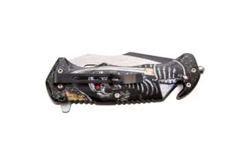 Image of Master USA Embossed Printing Spring Assisted Knife, 3.75 in, 3Cr13 Stainless Steel Stainless Steel, Drop Point, Black/Grey Skeleton, MU-A116K