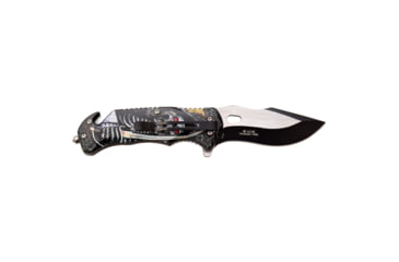 Image of Master USA Embossed Printing Spring Assisted Knife, 3.75 in, 3Cr13 Stainless Steel Stainless Steel, Drop Point, Black/Grey Skeleton, MU-A116K