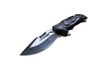 Image of Master USA Embossed Printing Spring Assisted Knife, 3.75 in, 3Cr13 Stainless Steel Stainless Steel, Drop Point, Black/Grey Skeleton, MU-A116K