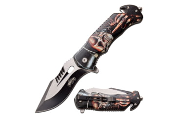 Image of Master USA Embossed Printing Spring Assisted Knife, 3.75 in, 3Cr13 Stainless Steel Stainless Steel, Drop Point, Black/Red, MU-A116C